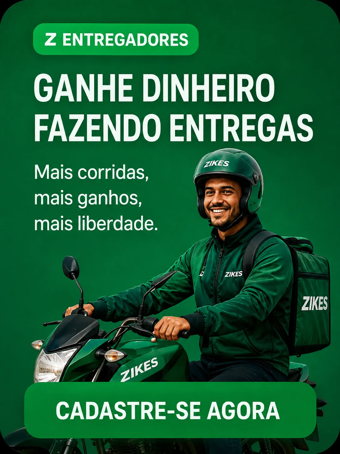 Entregador parceiro Zikes realizando entregas na região